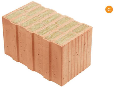 Pustak ceramiczny: poryzowany wypełniony wełną mineralną, do murowania na sucho 44 × 24,8 × 24,9 cm