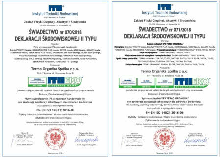 Świadectwa deklaracji środowiskowych II typu dla Termo Organiki. Świadectwa deklaracji środowiskowych II typu dla Termo Organiki.