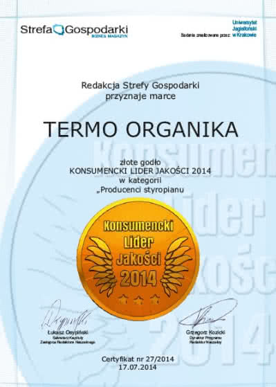 Konsumencki Lider Jakości dla Termo Organiki Konsumencki Lider Jakości dla Termo Organiki