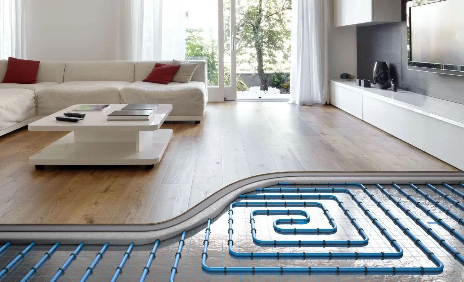 Pętla wodnego ogrzewania podłogowego w systemie KAN-Therm Tracker ułożone na warstwie izolacji termicznej. fot. KAN-Therm Pętla wodnego ogrzewania podłogowego w systemie KAN-Therm Tracker ułożone na warstwie izolacji termicznej. fot. KAN-Therm