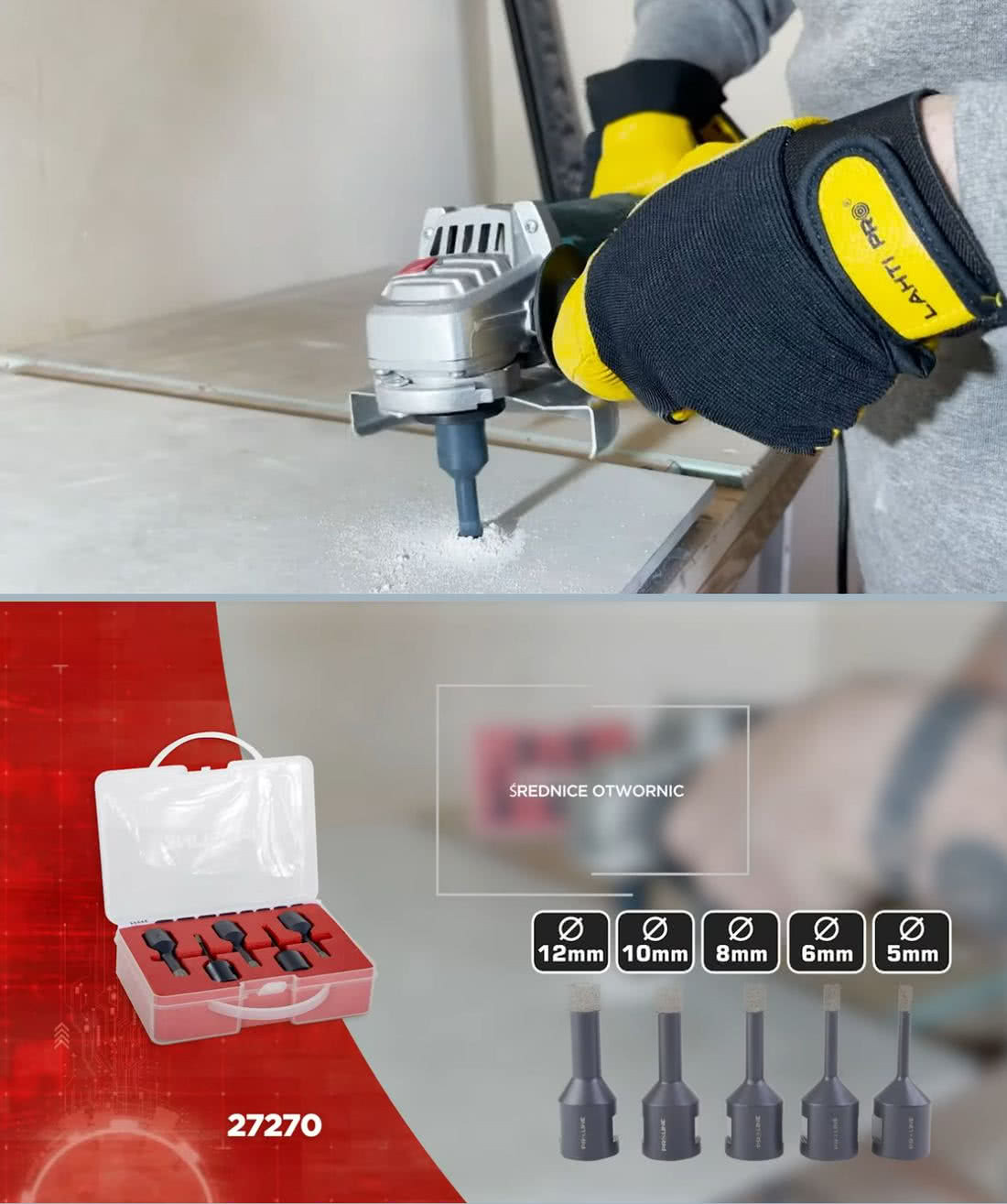 Zestaw otwornic diamentowych M14 5-12 mm PROLINE 27270. fot. PROFIX Zestaw otwornic diamentowych M14 5-12 mm PROLINE 27270. fot. PROFIX