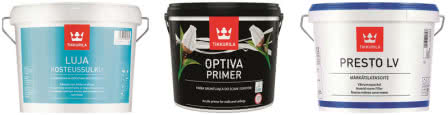 Preparaty do gruntowania i zabezpieczenia podłoża przed malowaniem: Tikkurila Luja Moisture Stop, Tikkurila Optiva Primer, Tikkurila Presto LV